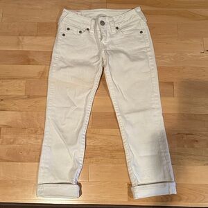True Religion Cropped White Lizzy Jeans Size 28